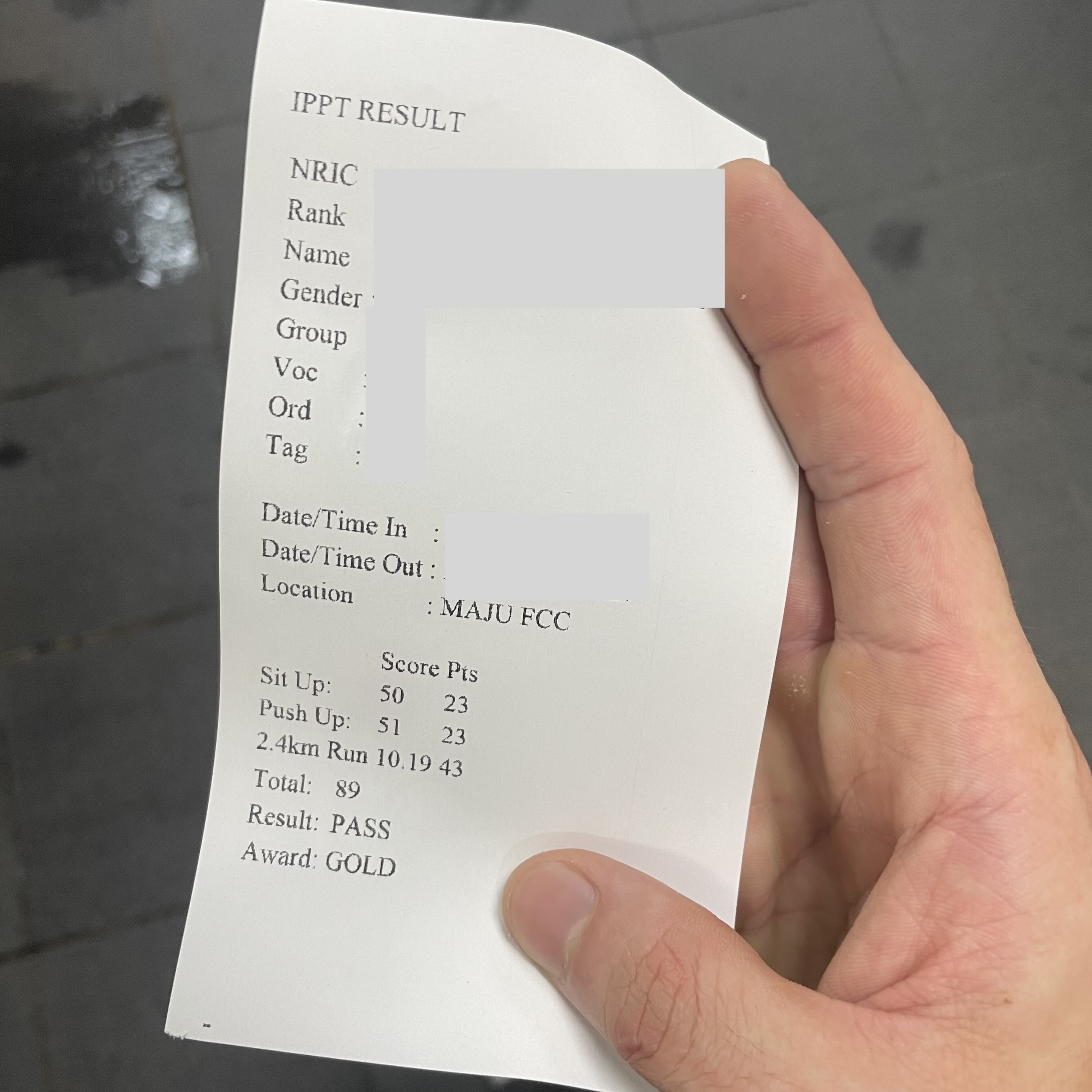 IPPT Gold Result - 91 Points